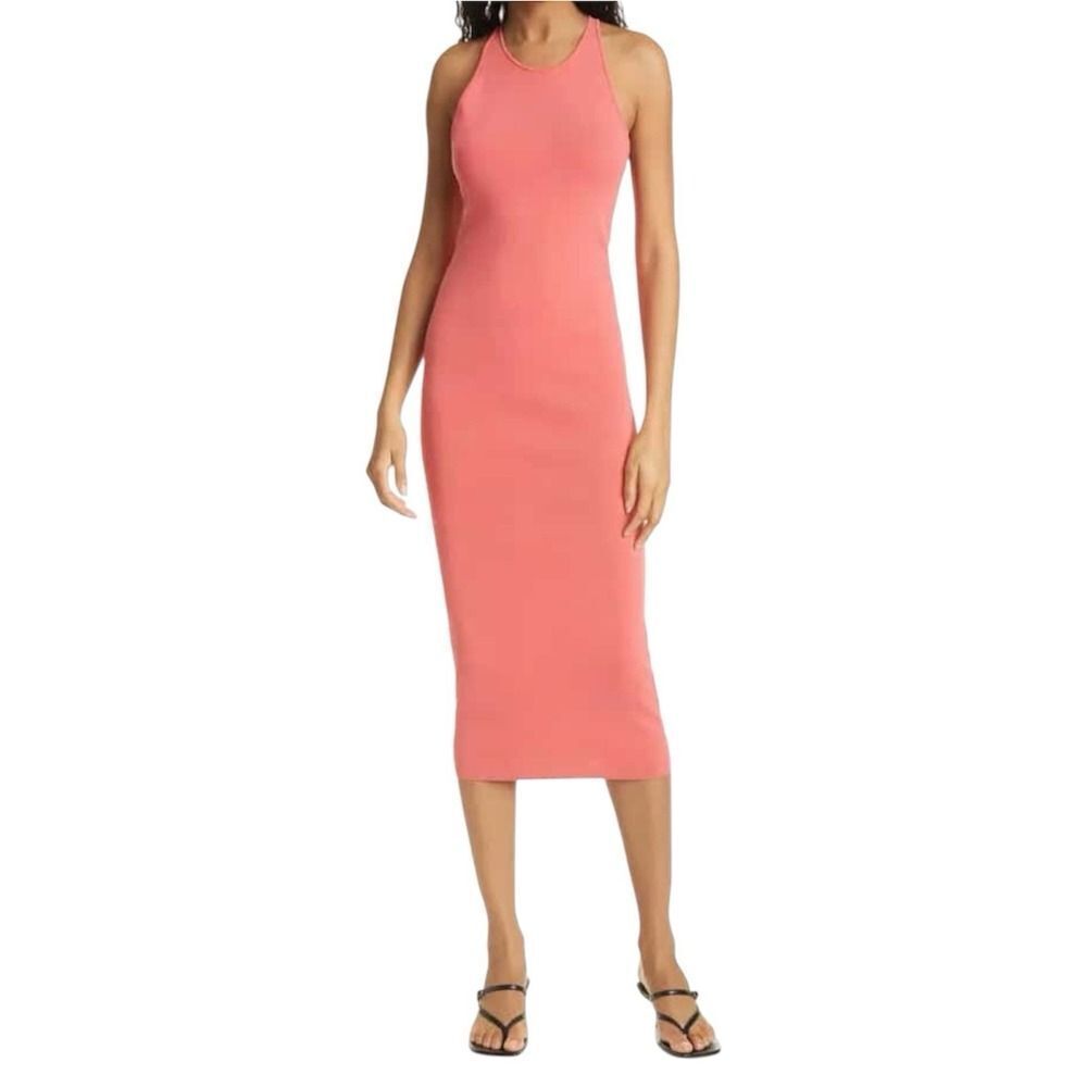 A.L.C. Marc Knit Slim Midi Tank Dress.Coral. Sleeveless. Racerback.Bodycon. Sz L